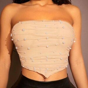 SHEIN Pearl-Studded Crop Top